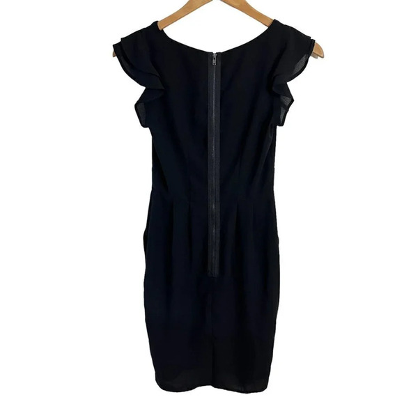 TopShop Black Dress Size 2 Knee Length Pockets Short Flared Sleeves Chiffon - Picture 2 of 8